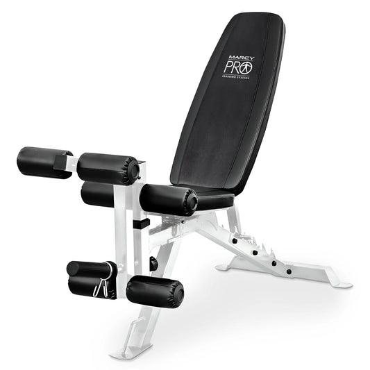 Foldable and Adjustable Weight Bench with Leg Extension, White/Black